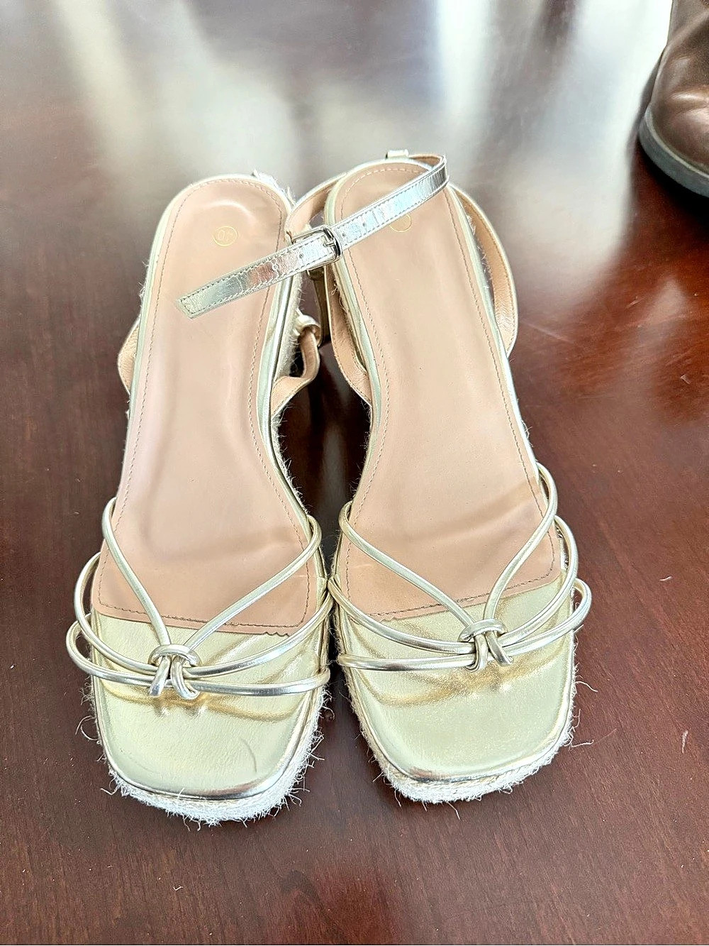 Strappy Platform Sandals in Green & Gold